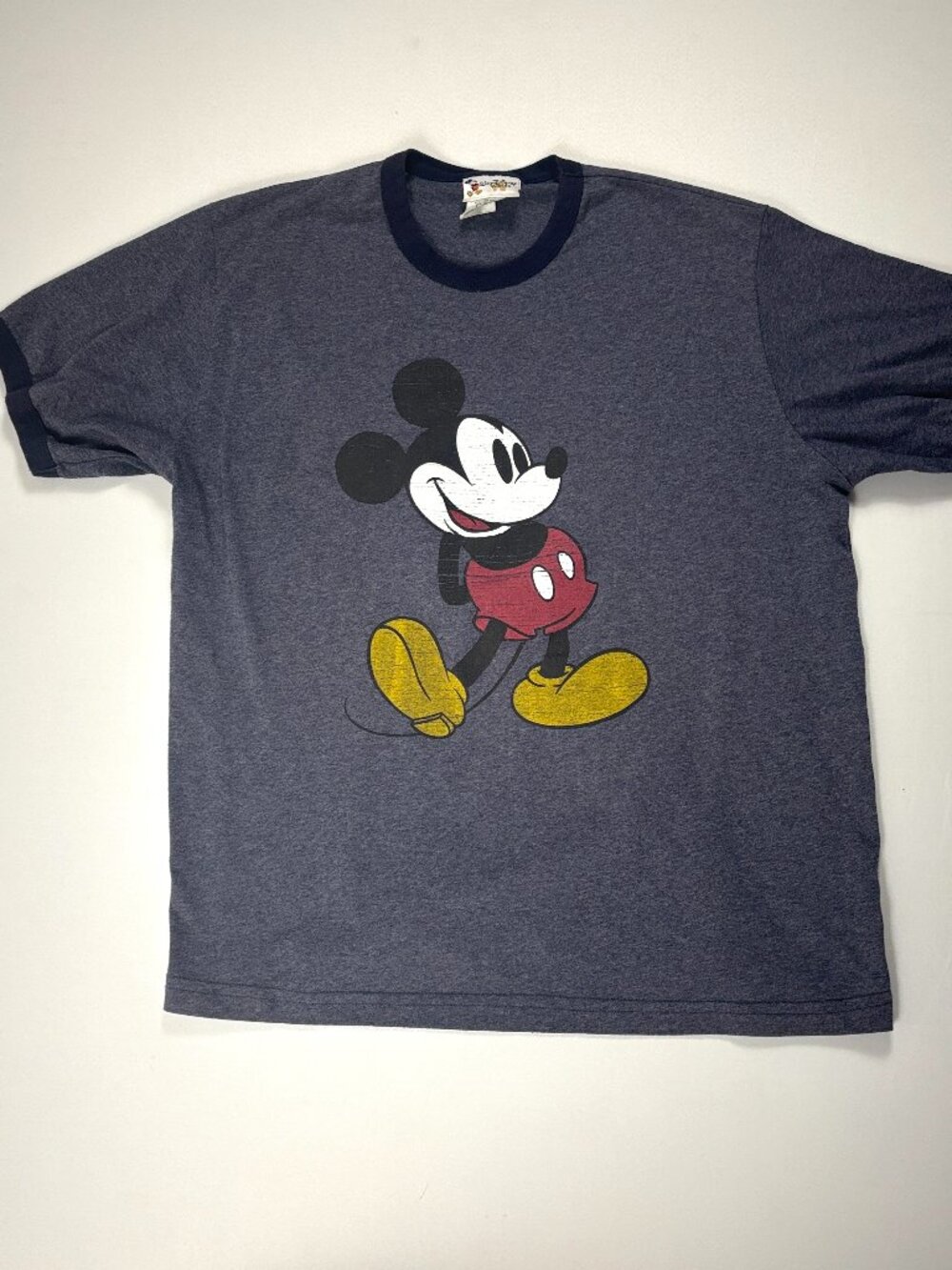 Vintage Walt Disney World Mickey Mouse Ringer T Shirt Blue Sz Large Retro
